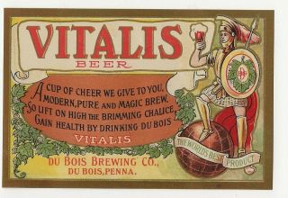 Du Bois Brewing Vitalis Beer Label Pre Prohibition Pa