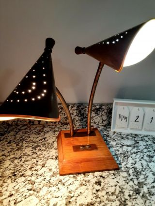 Mid Century Modern Vintage Brass Double Gooseneck Desk Table Bending Lamp