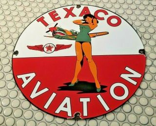 Vintage Texaco Gasoline Porcelain Military Pin Up Girl Service Pump Plate Sign