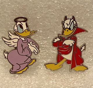 Disney Parks 2 Pin Set Donald Duck Good Bad Conscience Angel & Devil