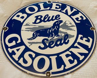 Vintage Bolene Blue Seal Gasoline Porcelain Sign,  Gas Station Pump Plate Oil