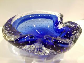 Murano Art Glass Controlled Bubble Pinched/Folded Glass MCM Vintage Royal Blue 2