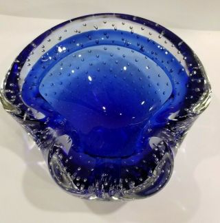 Murano Art Glass Controlled Bubble Pinched/Folded Glass MCM Vintage Royal Blue 3