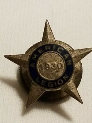 Vtg Wwi Veteran Era Us American Legion 1930 Star Screwback Lapel Hat Pin Victory