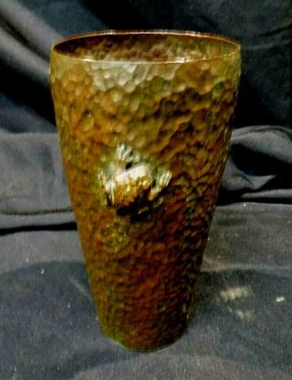 Antique Hand Hammered Copper/bronze Cup W/frog,  Arts & Crafts Era Gorham?
