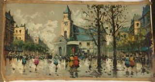 Antonio De Vity Paris Street Scene Impressionism Oil On Canvas 17 " X 32 " As - Is
