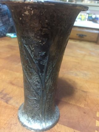 Vintage Silver Crest Sterling Silver Overlay Bronze Vase Arts & Crafts 6”