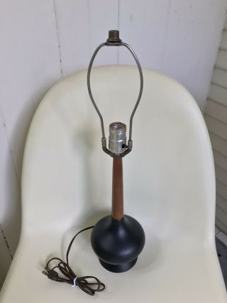 Black Ceramic & Teak Mid Century Modern Vintage Table Lamp Danish
