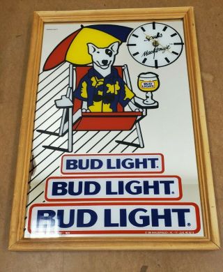 Spuds Mackenzie Budweiser Bud Light Mirror With Clock Beer Sign