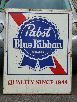 Vtg Pabst Blue Ribbon Beer Pbr Quality Since 1844 Large Metal Sign Hipster 52x42