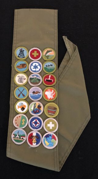 Boy Scout Eagle Merit Badge Sash,  21 Merit Badges; 1990’s Vintage