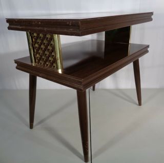 Vintage Mid Century Modern 2 Tier End Side Table With Gold Accents Retro