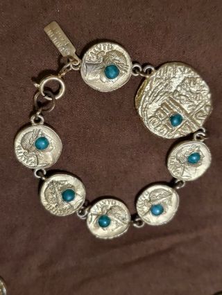 Vintage Pauline Rader Roman Coin Revival Green Malachite Necklace Bracelet Set 3