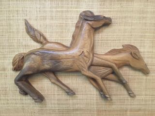 Vintage Mid Century Carved Teak Wall Art 3D Horses Witco Style 37 