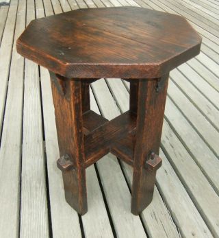 Arts & Crafts Mission Solid Oak Octagon Table Top Drawbore Side Table 15 3/8 "