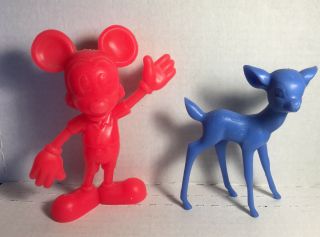 Two Vintage Disney Marx Toys Figures Red Mickey Mouse /blue Bambi