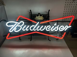 Budweiser Beer Bow Tie Neon Bar Pub Advertising Sign Light Man Cave 31x13