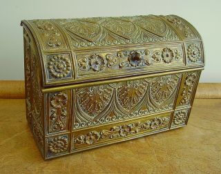 Old Antique Arts&crafts Embossed Brass Desk Stationery/letter Box Or Casket