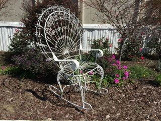 Vintage Iron Peacock Rocking Chair Salterini Twisted Braided Iron Patio Garden