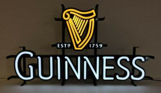 Vtg Guinness Beer 3 - D Gold Harp Led Neon Bar Sign Light Irish Pub Pro Motion