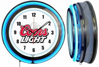 Coors Light Beer 19 " Double Neon Clock Blue Neon Man Cave Garage Bar Game Room