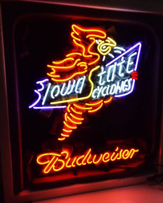 Iowa State Cyclones Beer Bar Neon Sign Light Open Bud Weiser Vintage Me676