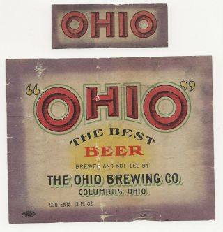 Pre Prohibition Ohio Brewing " Ohio " Beer Label With Neck Columbus Oh