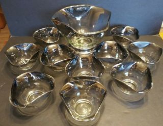 Dorothy Thorpe? Silver Fade Chrome Berry Bowls Set Glass Mid Century Mcm Vtg