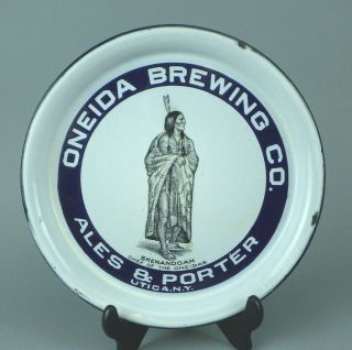 Vintage Oneida Brewing Utica Ny Skenandoah Indian Chief Porcelain Beer Tray