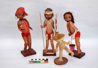 Vintage Retro Family Of 4 Brownie Downing Aboriginal Stocking Dolls