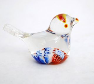 Small Mcm Glass Bird Paperweight - Sweden - Millefiori - Italy Murano - Bird