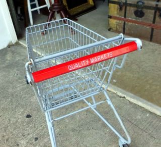 RARE Small Vintage Mid Century Modern Child ' s Steel Shopping Cart Quality Market 2