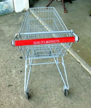 RARE Small Vintage Mid Century Modern Child ' s Steel Shopping Cart Quality Market 3
