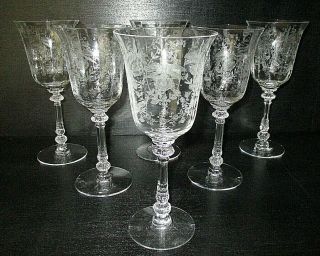 Vintage Heisey Orchid Etched 8 1/4 " Tall Wine Glasses Stem 5022/5025 Set Of 6