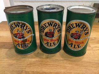 3 Drewrys Irtp Old Stock Ale Empty Flat Top Beer Cans By Drewrys,  South Bend,  In