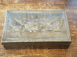 Antique - Arts & Crafts - Hammered/embossed Pewter Clad Decorative Box - C1910
