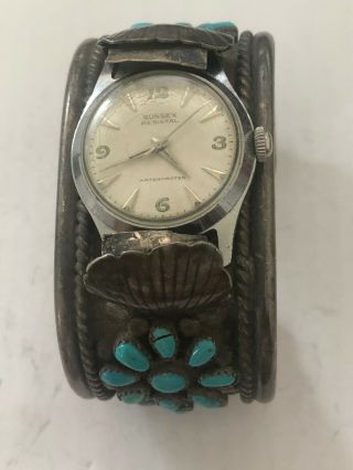 Vintage Native American Sterling Silver Watch Band Turquoise
