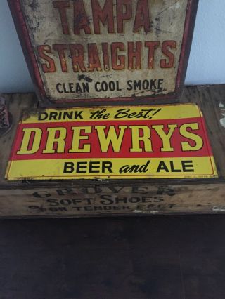 Vintage Embossed Drewrys Beer & Ale Sign 1940’s