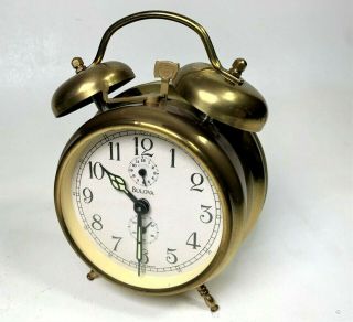 Vintage Bulova Wind Up Alarm Clock Twin Bell Two Bell Made In Germany -
