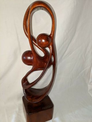 Mid Century Modern Carved Wood Sculpture Modernist Simple Love.  Contemporary
