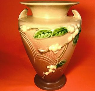 Roseville Pottery Vase Handled Pink Snowberry 1940 