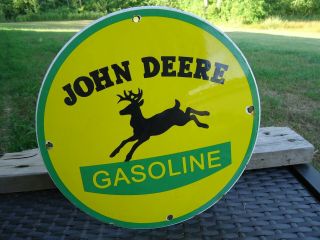 Old Vintage 1950s John Deere Gasoline Porcelain Enamel Sign Farm Tractor