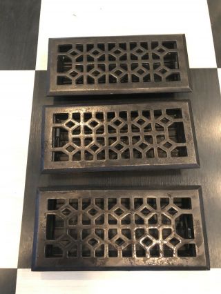 3 Cast Iron Vintage Floor Register Grate Louvers Bronze 11x5 5x11