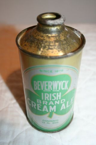 Beverwyck Irish Brand Cream Ale 12 oz.  1940 IRTP LP cone top from Albany,  NY. 2