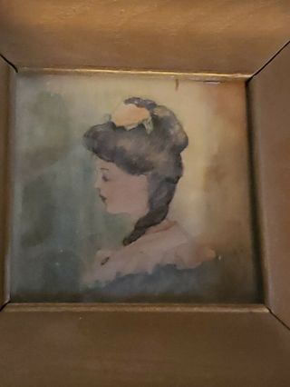 Framed Antique Victorian Women Watercolor Portrait Painting Signed