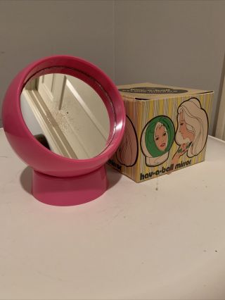 Vintage 1960s Space Age Hav - A - Ball Mod Vanity Mirror Eyeball Magenta Pink W/box