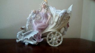 Art Nouveau Antique German Porcelain Fairytale Princess Carriage With Dragon.  9 "