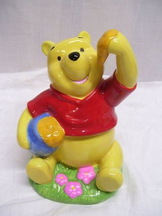 Vintage Disney Winnie The Pooh Piggy Bank Honey Enesco Group Ceramic Cap Bottom