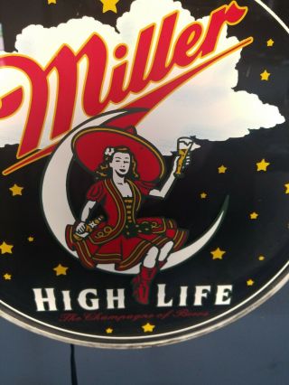 (vtg) Miller High Life Beer Girl On Moon Back Bar Light Up Sign Game Room Rare