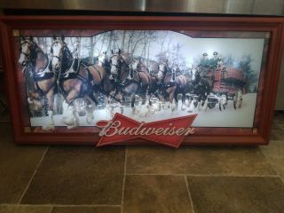 (vtg) Budweiser Beer Anheuser - Busch Clydesdale Horses Led Light Up Back Bar Sign